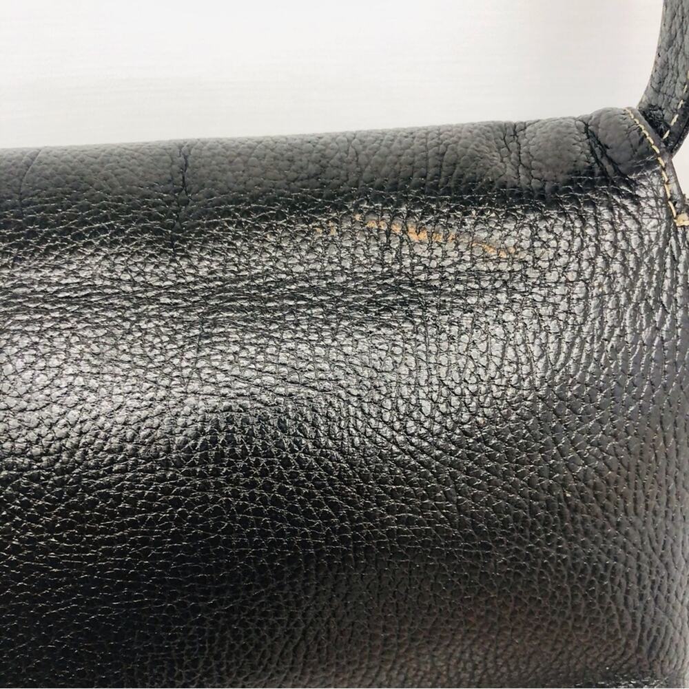 Vintage Black Shoulder Bag Embossed Logo Adjustable Strap with silvertone buckle - Picture 10 of 16